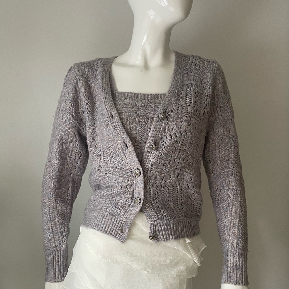 Heartloom Grey Lavender Knit 2-Piece Set sweater cardigan Size Small co ord - Picture 3 of 11